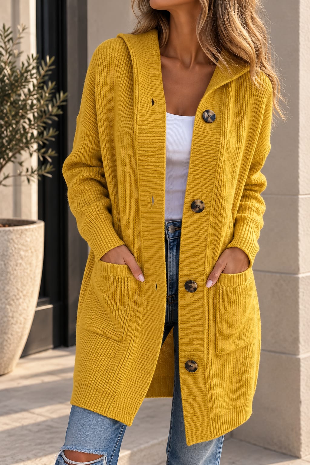 Gilet Long en Maille Élégante